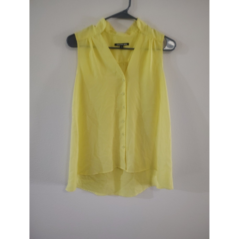 Gianni Bini Womens XS Yellow Sleeveless Button Down Blouse High‎ Low Hem Top